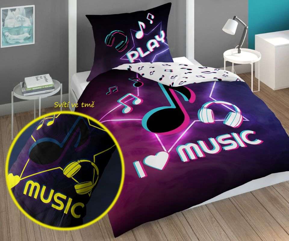 Svietiace obliečky I love Music  140/200, 70/80