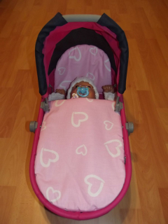 Perinky do kočíka pre bábiky velká srdiečka ružová